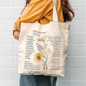 Chamomile Print Canvas Tote Bag - Cream